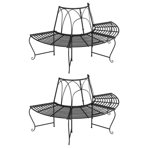 vidaXL Banc demi-circulaire tour d'arbre lot de 2 Ø159 cm Noir Acier
