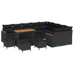 vidaXL Ensemble de Canapés de Jardin 13 Pièces avec Coussins Noir Rotin Poly Acacia
