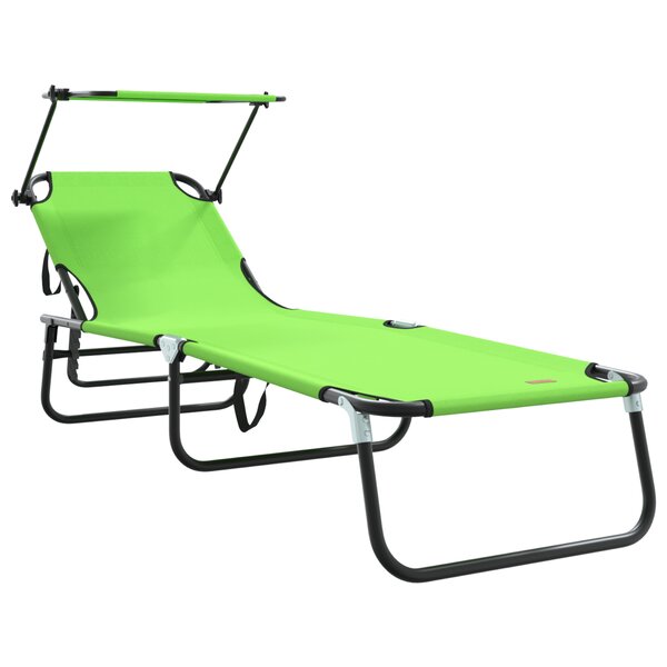 vidaXL Chaise Longue Pliante avec Auvent en Tissu Oxford Vert 600D