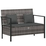 vidaXL Banc de Jardin à 2 Places avec Coussins Gris Résine Tressée