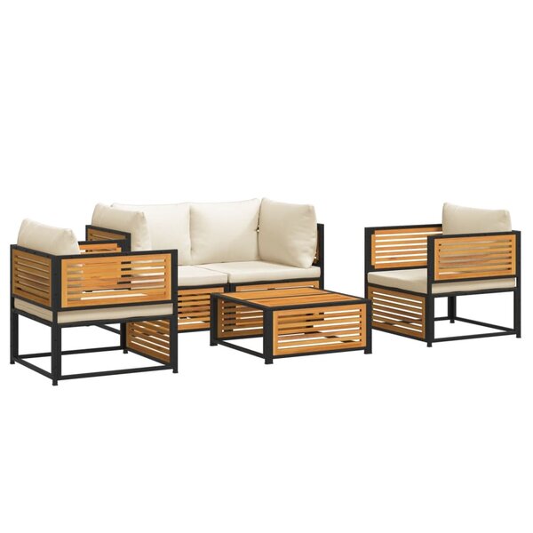 vidaXL Salon de jardin avec coussins 5 Pièces Bois d'acacia solide