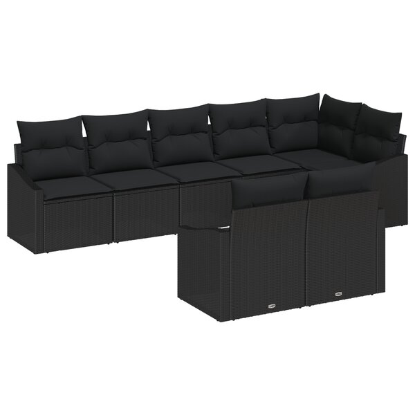 vidaXL Ensemble de canapés de jardin 8 pièces avec coussins en poly rotin noir