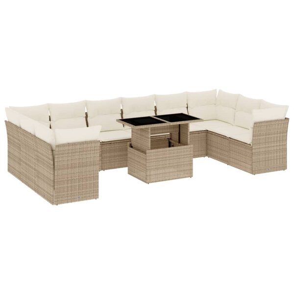 vidaXL Salon de jardin 11 Pièces avec coussins beige résine tressée