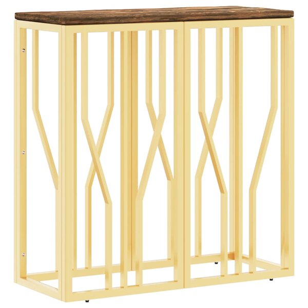 vidaXL Table console doré acier inoxydable et bois massif récupération