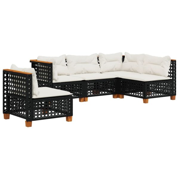 vidaXL Salon de jardin 5 Pièces avec coussins noir résine tressée