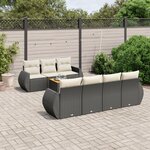 vidaXL Salon de jardin 8 Pièces avec coussins noir résine tressée