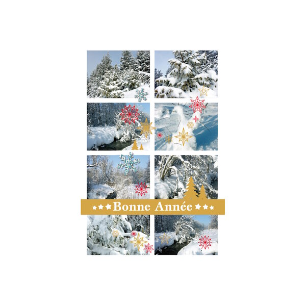 Carte De Voeux - Bonne Année Scènes Paysages Enneigés Décor Pailleté