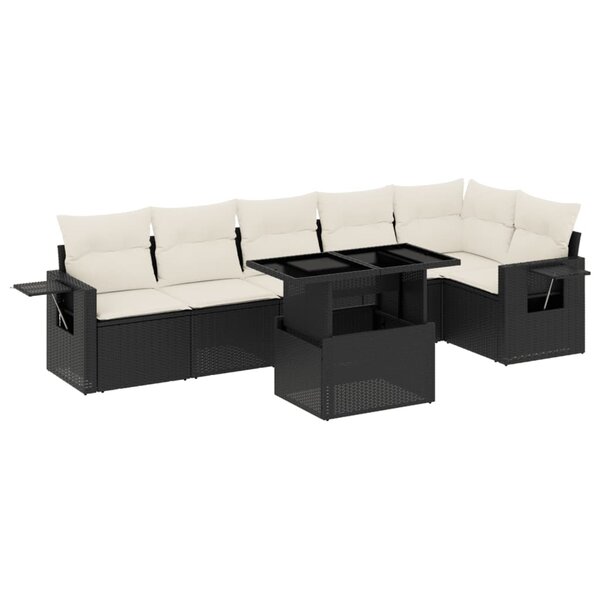 vidaXL Salon de jardin 7 Pièces avec coussins noir résine tressée