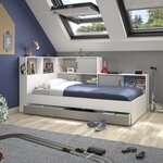 Lit enfant avec rangements - blanc et gris - 90 x 200 cm