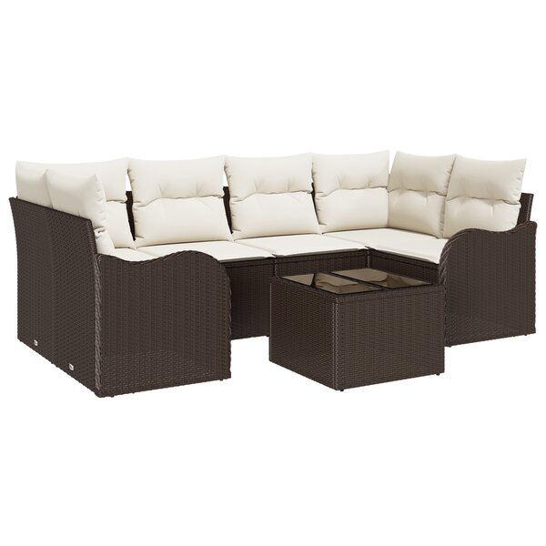 vidaXL Ensemble de canapé de jardin 7 pièces avec coussins Marron Rotin Synthétique