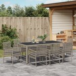 Set de jardin de 9 pièces vidaXL avec coussins en rattan poly gris