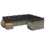 vidaXL Salon de jardin avec coussins 10 Pièces gris résine tressée