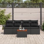 Ensemble de Canapé de Jardin de 5 pièces vidaXL avec Coussins Noir Poly Rattan Acacia