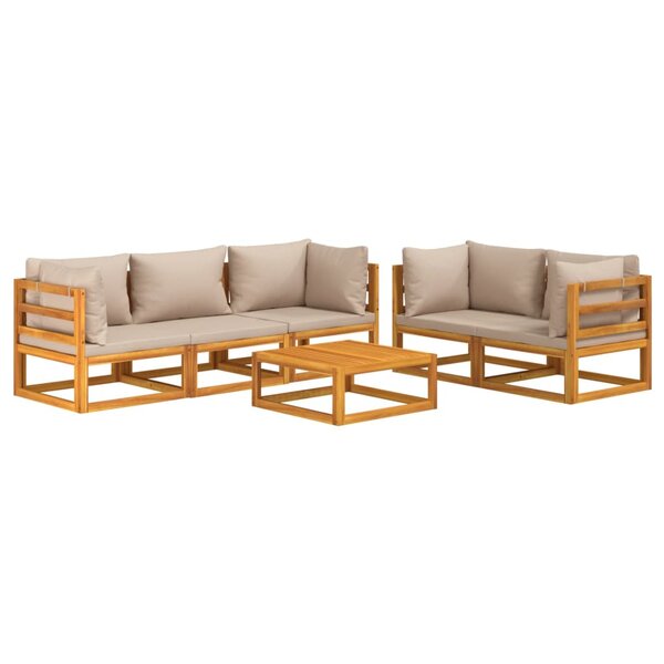 Salon de jardin meuble d'extérieur ensemble de mobilier 6 pièces avec coussins taupe bois massif 02_0016951