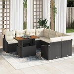 vidaXL Ensemble de Salle à Manger de Jardin 9 Pièces avec Coussins Noir Poly Rattan Acacia