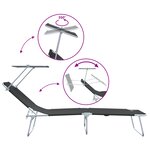 vidaXL Chaises longues pliantes 2 Pièces avec auvent en tissu Oxford 600D noir