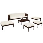 Salon de jardin meuble d'extérieur ensemble de mobilier 6 pièces avec coussins résine tressée marron 02_0016889