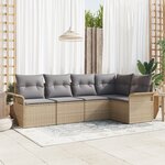 vidaXL Ensemble de Canapé de Jardin de 5 Pièces avec Coussins Beige en Rattan Poly