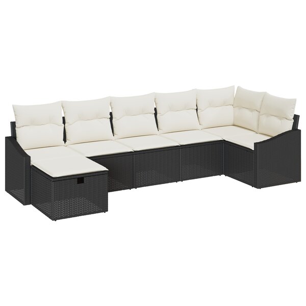 vidaXL Ensemble de canapé de jardin 7 pièces avec coussins noir poly rattan