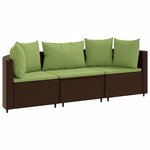 vidaXL Salon de jardin avec coussins 3 Pièces marron résine tressée