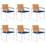 vidaXL Chaises de jardin 6 Pièces avec coussins Bois d'acacia solide