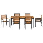 Ensemble de Salle à Manger de Jardin 7 Pièces en Poly Rattan Noir Acacia