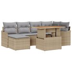 Ensemble de canapé de jardin 7 pièces avec coussins Beige Rotin Poly