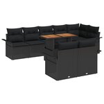vidaXL Ensemble de salle à manger de jardin 9 pièces avec coussins noir poly rattan acacia