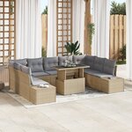 vidaXL Ensemble de canapé de jardin de 10 pièces avec coussins beige en poly rotin