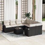 vidaXL Ensemble de canapé de jardin 9 pièces avec coussins noir poly rattan