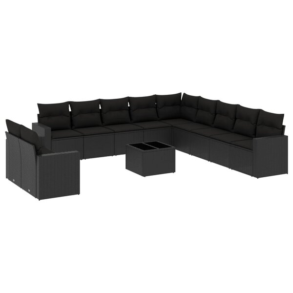 vidaXL Salon de jardin 12 Pièces avec coussins noir résine tressée