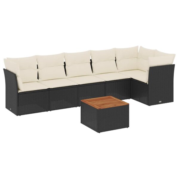 vidaXL Salon de jardin 7 Pièces avec coussins noir résine tressée