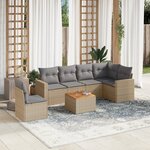 vidaXL Salon de jardin avec coussins 7Pièces mélange beige résine tressée