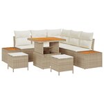 Ensemble de Sofa de Jardin 8 Pièces avec Coussins Beige Poly Rattan Acacia