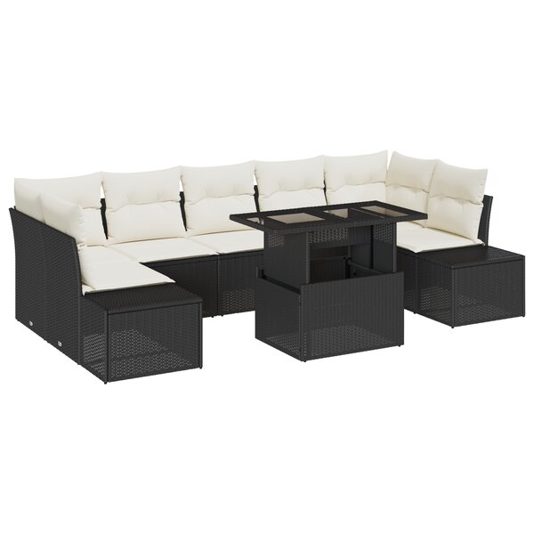 vidaXL Ensemble de canapés jardin 8 pièces avec coussins Noir Poly Rattan