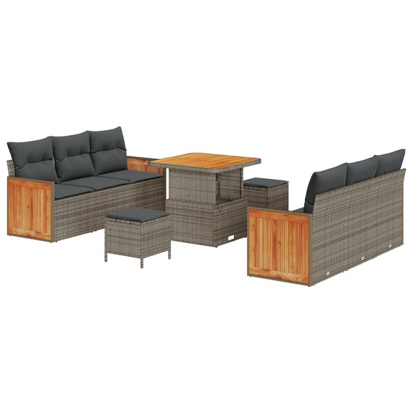 vidaXL Ensemble de Canapé de Jardin 9 Pièces avec Coussins Gris Rotin Poly Acacia