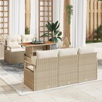 Ensemble de canapé de jardin 6 pièces avec coussins Beige Rattan poly