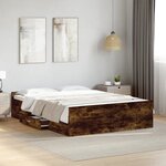 vidaXL Cadre de lit avec tiroirs sans matelas chêne fumé 120x200 cm