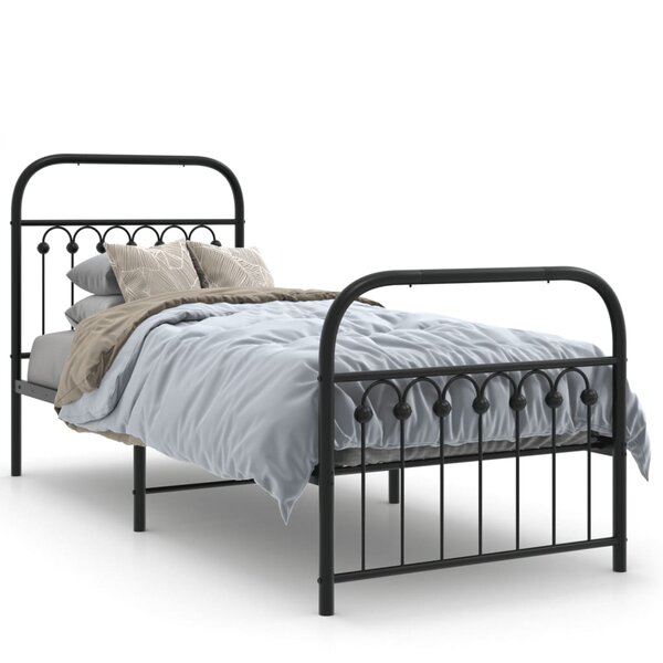 vidaXL Cadre de lit métal sans matelas avec pied de lit noir 75x190 cm