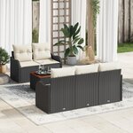 vidaXL Ensemble Canapé Jardin 6 Pièces avec Coussins Noir Poly Rattan Acacia