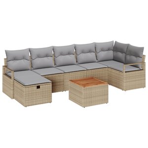 Ensemble de canapés de jardin 8 pièces avec coussins beige en rotin synthétique