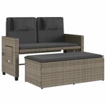vidaXL Banc inclinable de jardin avec coussins gris résine tressée