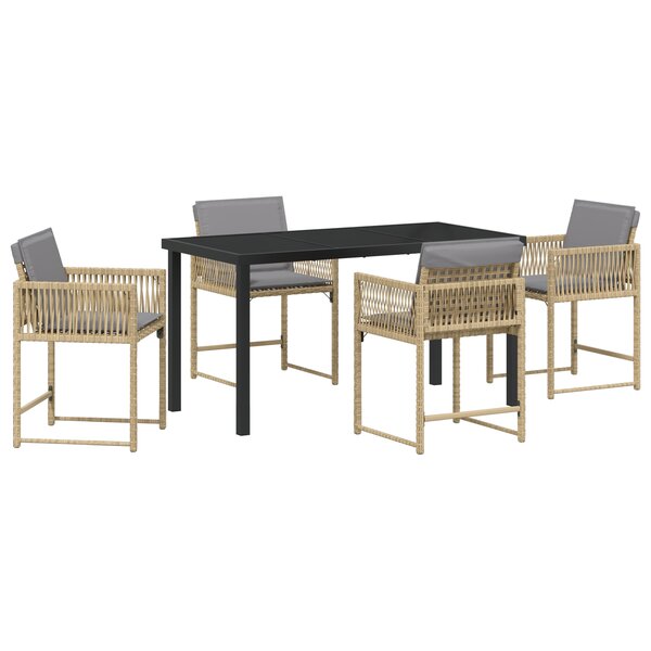 vidaXL Ensemble de salle à manger de jardin 5 pièces avec coussins beige en rattan poly
