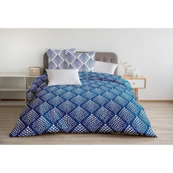 Parure de couette 240 x 260 cm : Housse de couette + 2 taies d'oreiller - 100  Coton - Bleu