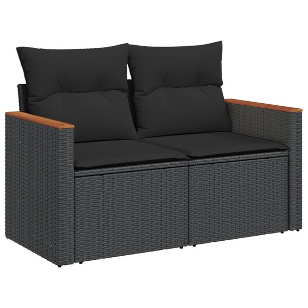 vidaXL Canapé de jardin avec coussins 2 places noir résine tressée