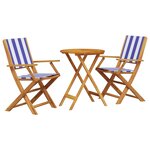 vidaXL Ensemble de bistro 3 Pièces bleu et blanc tissu et bois massif