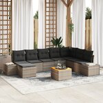 vidaXL Ensemble de Canapés de Jardin 9 pièces avec Coussins Gris Poly Rattan Acacia