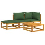 Salon de jardin meuble d'extérieur ensemble de mobilier 4 pièces avec coussins vert bois massif 02_0016211