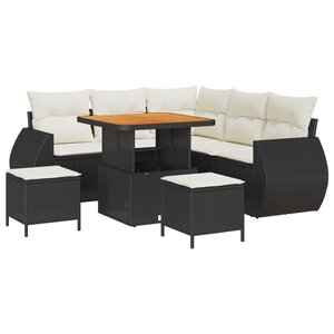 Ensemble de canapé de jardin 8 pièces avec coussins noir en rotin synthétique