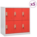 vidaXL Armoires à casiers 5 Pièces Gris clair et rouge 90x45x92 5cm Acier
